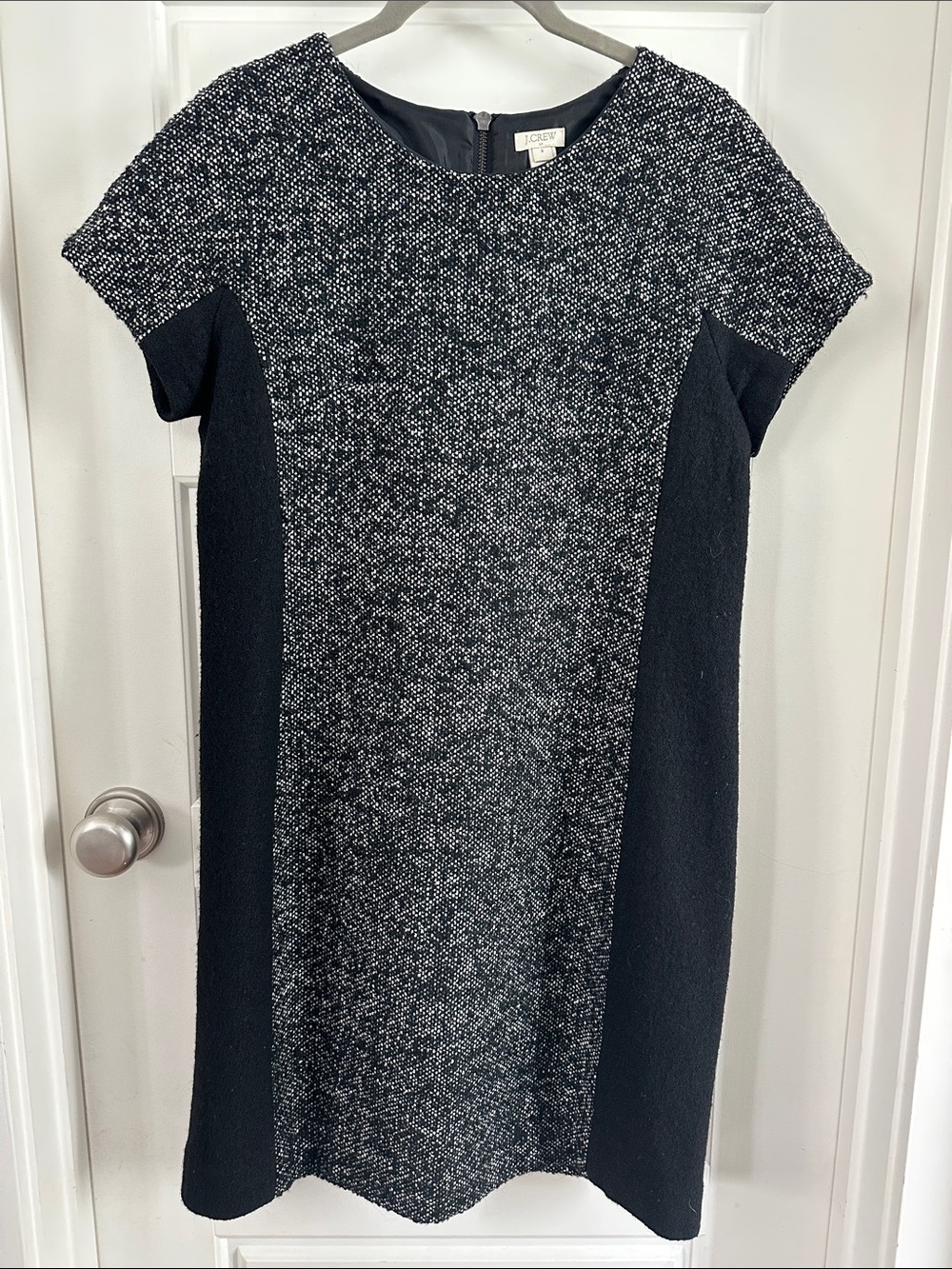 J. Crew Black and Gray Tweed-Panel Midi Dress